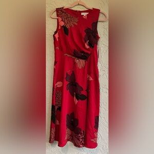Liz Claiborne Red Floral Sleeveless A-Line Knee Length Dress (NWT)